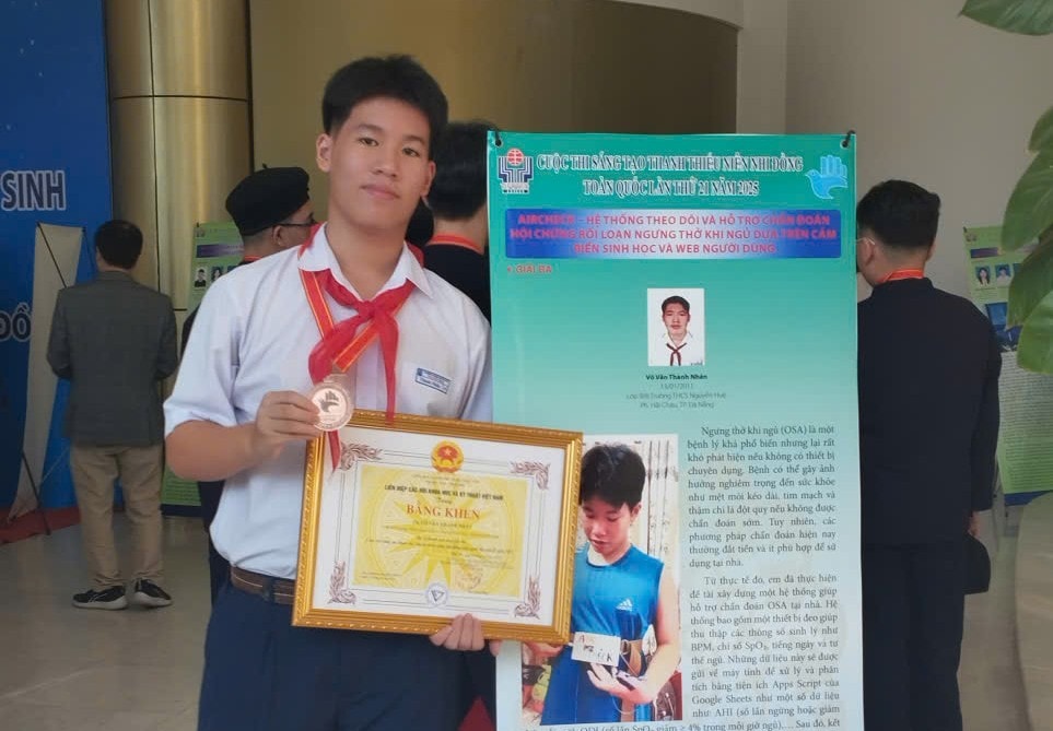 Dự án Aircheck của em Võ Văn Thành Nhân, học sinh Trường THCS Nguyễn Huệ (phường Hải Châu) được đánh giá có tính sáng tạo. Ảnh: NVCC